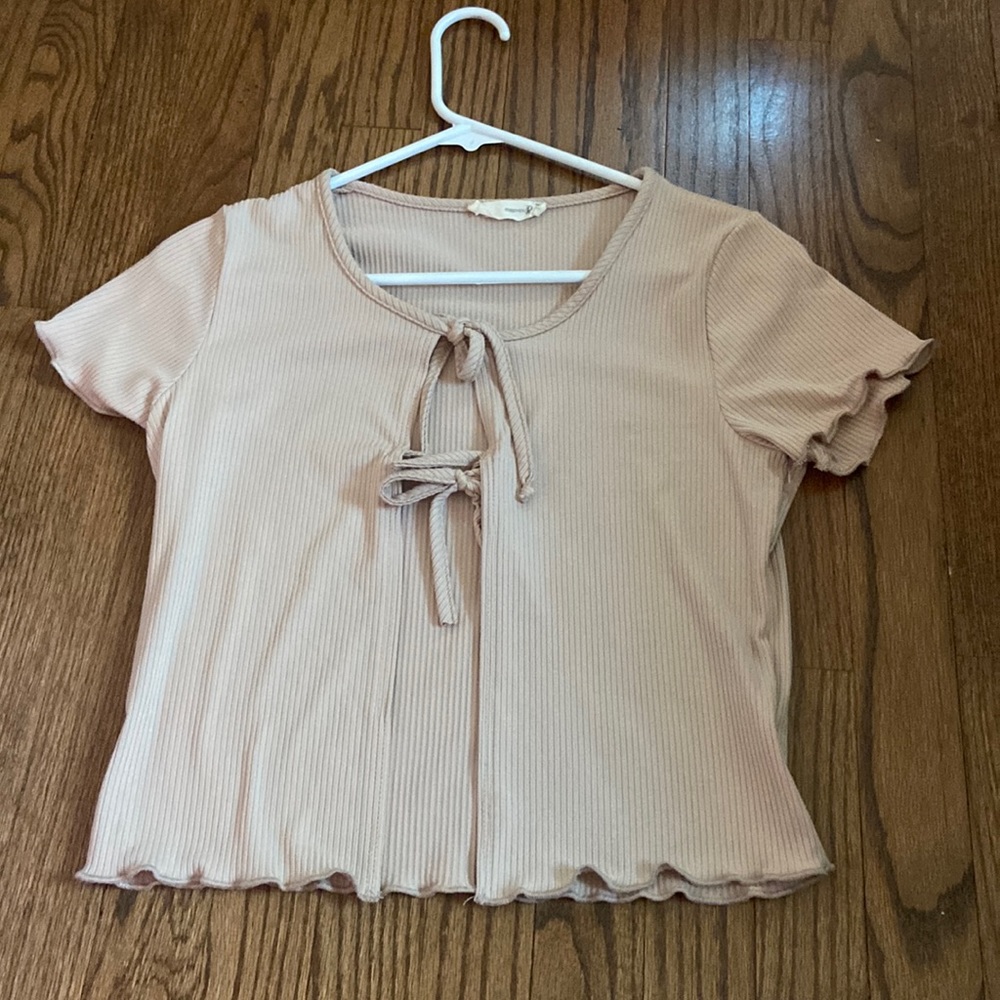 Brown Crop Bow Tie Tee